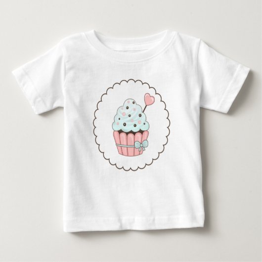 キュートカップケーキピンク&ミントブルーデザイン ベビーTシャツ (正面)