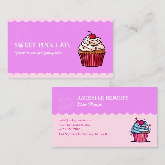 キュートカップケーキベーカリースイーツ&おもしろいパティシシェフ 名刺 (正面/裏面)
