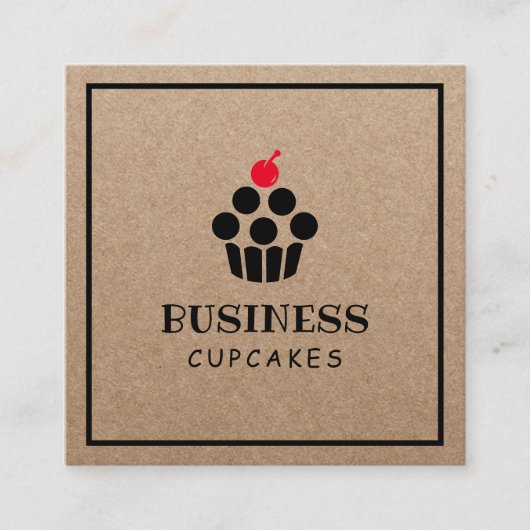 キュートカップケーキロゴホームベーカリー素朴クラフト スクエア名刺 (正面)