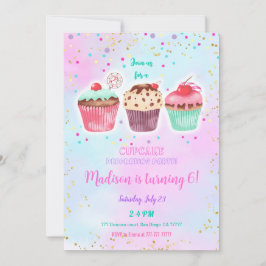 キュートカップケーキ誕生日招待状 招待状