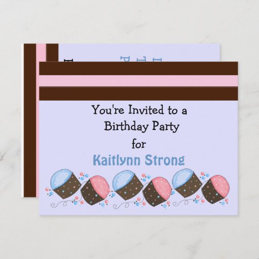 キュートカップケーキ誕生日招待状 招待状 (正面/裏面)