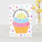 キュートカップケーキ誕生日 カード (黄色い花)