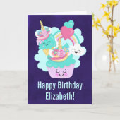 キュートカップケーキ&ハッピーアイスクリーム誕生日 カード (黄色い花)