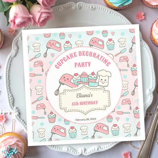 キュートカップケ飾ーキのパーティーベーキングガール誕生日 スタンダードカクテルナプキン