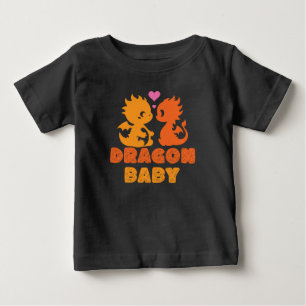 キュートカップルドラゴンベビー ベビーTシャツ