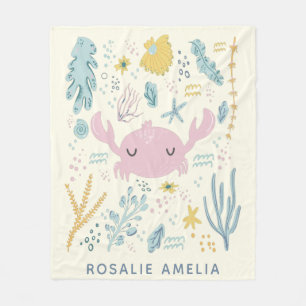 キュートカニアンダーウォーターシェルズパステル名前をカスタムする フリースブランケット