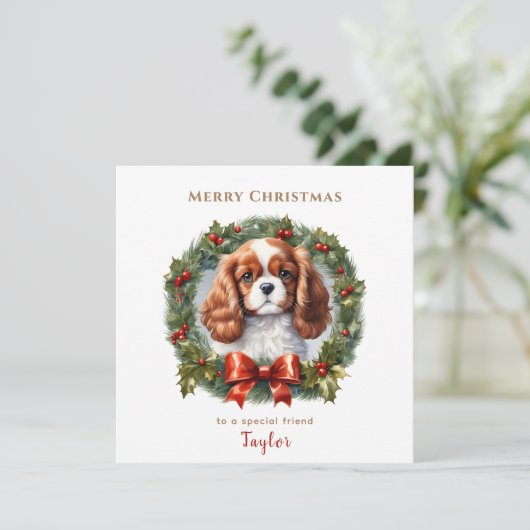 キュートカバリエールキングチャールズスパニエル犬ドッグクリスマス カード (スタンド正面)