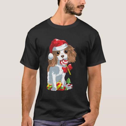キュートカバリエールキングチャールズスパニエル犬ドッグクリスマス Tシャツ (正面)