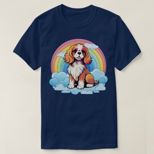 キュートカバリエールキングチャールズスパニエル犬レインボークラウドP Tシャツ (デザイン正面)