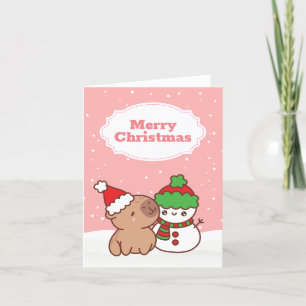 キュートカピバラと雪だるまクリスマス シーズンカード