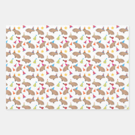 キュートカピバラ手図解入りの、写真付きのお洒落誕生日 ラッピングペーパーシート