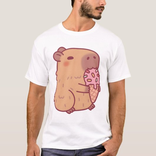 キュートカピバラ食べのアイスクリーム Tシャツ (正面)