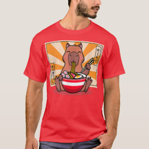 キュートカピバラ食べのラーメおもしろいン動物アニメマン Tシャツ
