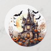 キュートカボおもしろいンプキンス幽霊のよく出るハウスハロウィーンカード シーズンカード (正面/裏面)