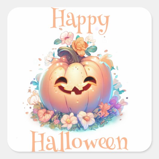 キュートカボチャハッピーハローウィン スクエアシール (正面)