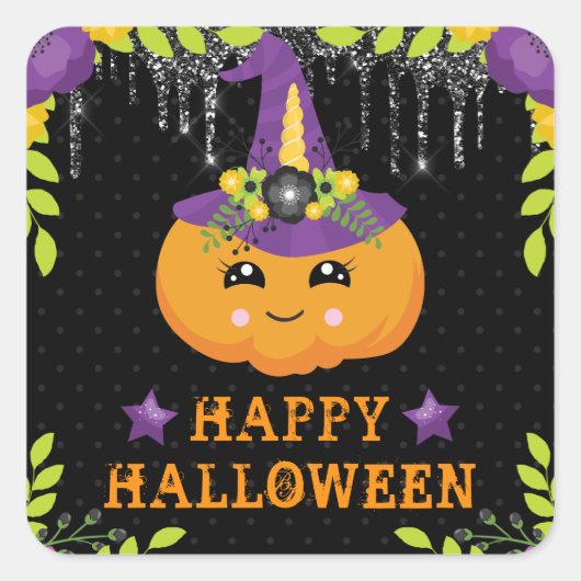 キュートカボチャフローラハッピーハローウィン スクエアシール (正面)