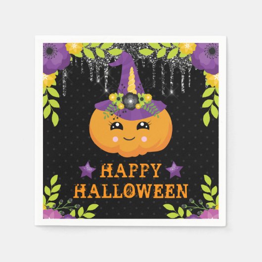 キュートカボチャフローラハッピーハローウィン スタンダードカクテルナプキン (正面)