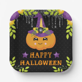 キュートカボチャフローラハッピーハローウィン ペーパープレート