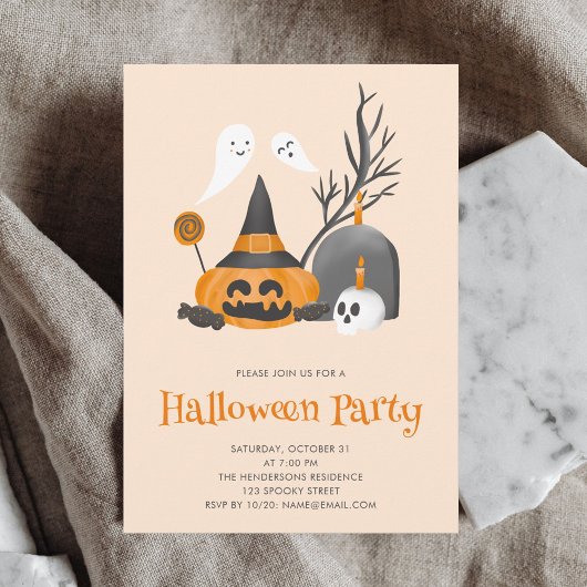 キュートカボチャ幽霊ハローウィンパーティ 招待状