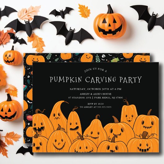 キュートカボチャ彫刻ハローウィンパーティ 招待状