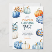 キュートカボチャ彫刻パーティーハロウィン 招待状 (正面)