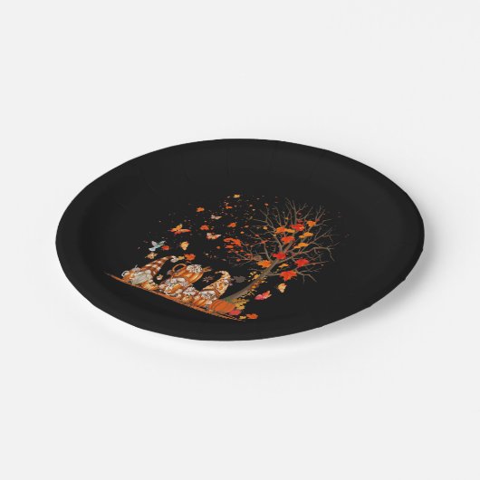 キュートカボチャ格言秋の木紅葉 ペーパープレート (アングル)