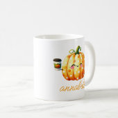 キュートカボチャ秋名前をカスタムする | コージーオータムコーヒー コーヒーマグカップ (正面右)