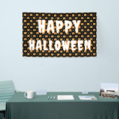 キュートカボチャ顔パターンブラックオレンジホワイト文字 横断幕 (トレードショー)