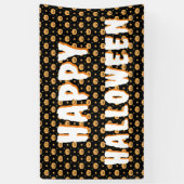 キュートカボチャ顔パターンブラックオレンジホワイト文字 横断幕 (縦)