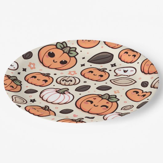 キュートカボンプキンアンドカボキンシードハローウィンパーティ ペーパープレート (アングル)