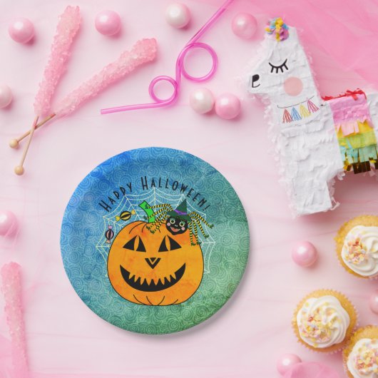 キュートカボンプキンスパイダーウィッチハローウィンパーティ ペーパープレート (パーティー)