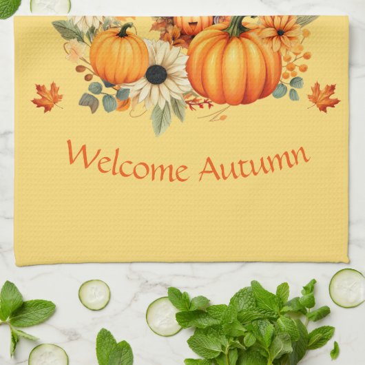 キュートカボンプキンフェアインオータムリース キッチンタオル (折り畳み)