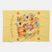 キュートカボンプキンフェアインオータムリース キッチンタオル (横)