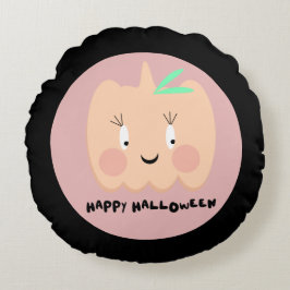 キュートカボンプキンブラッシングレタリングハッピーハローウィン ラウンドクッション