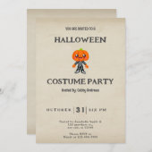 キュートカボンプキンヘッドスケルトンヴィンテージハロウィーン 招待状 (正面/裏面)