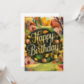 キュートカボンプキンメープルリーフオータム秋ハッピーバースデー カード (正面/裏面インサイチュ)