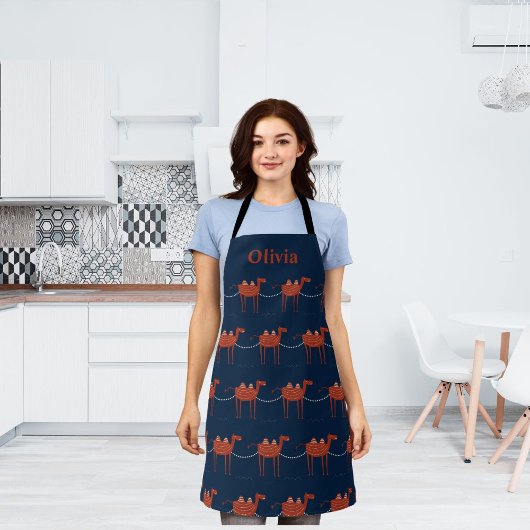 キュートカメルキャラバンと名前をカスタムするオンブルー エプロン