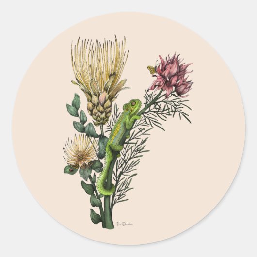 キュートカメレオンフローラブーケ植物芸術 ラウンドシール (正面)