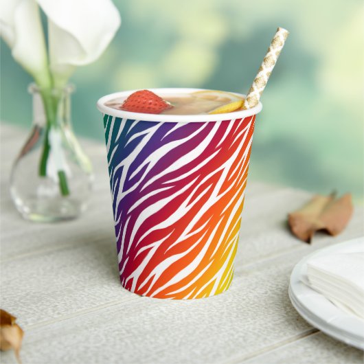 キュートカラフルおもしろいカッコいいおもしろいゼブラレインボー 紙コップ (インサイチュ)