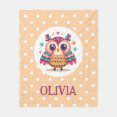 キュートカラフルお洒落フクロウ フリースブランケット (正面)