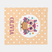キュートカラフルお洒落フクロウ フリースブランケット (正面(横))