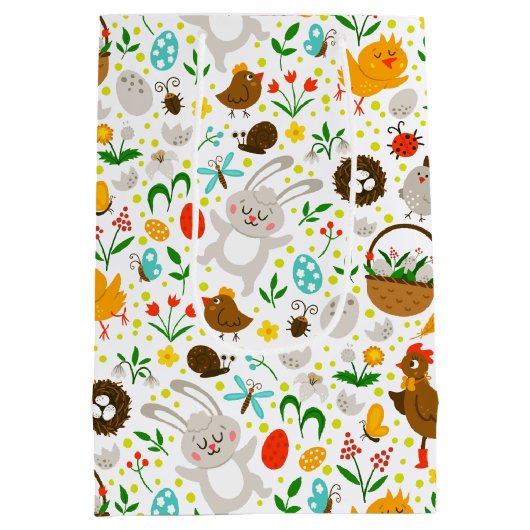 キュートカラフルとイースターシンボルシームレスパターン ミディアムペーパーバッグ (裏面)