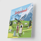 キュートカラフルとスイス漫画スケッチ スクエア壁時計 (傾斜)