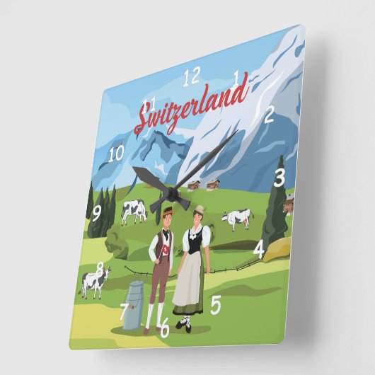 キュートカラフルとスイス漫画スケッチ スクエア壁時計 (傾斜)