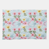 キュートカラフルとピンクの黄色の白い花柄 キッチンタオル (横)