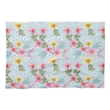 キュートカラフルとピンクの黄色の白い花柄