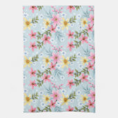 キュートカラフルとピンクの黄色の白い花柄 キッチンタオル (縦)
