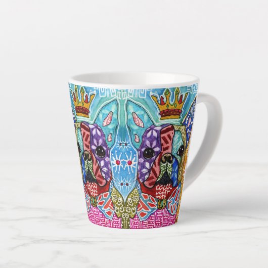 キュートカラフルとボストンテリアポップ・アートのアート カフェラテマグ (右アングル)