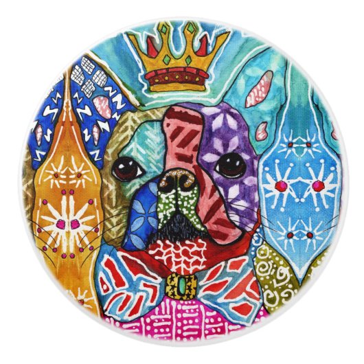 キュートカラフルとボストンテリアポップ・アートのアート セラミックノブ (正面)