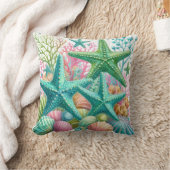 キュートカラフルなヒトデの貝殻の沿岸海老 クッション (ブランケット)